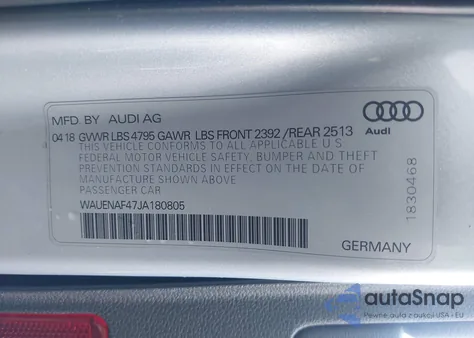 2018 Audi A4 2.0T Premium/2.0T Tech Premium z USA, uszkodzony, nr VIN WAUENAF47JA180805